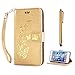 Produktbild KSHOP für HTC Desire 820 Case Cover Bookstyle Tasche Flip Case Brieftasche Handyhülle PU Ledertasche Golden mit Bronzing Drucken Schmetterling Ultra Slim Smart Ledertasche Flip Etui mit Standfunktion + Bleistift Touch Golden