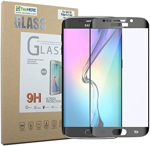 TecHERE GlassShield - Premium Tempered Glass Screen Protector for Samsung Galaxy S6 Edge - High Quality and HD Crystal Clear - 0.2 mm Ultra Thin - Curved Full Screen film protection - 9H Hardness - Scratch proof, shatter proof and anti fingerprint - Black