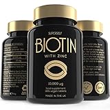 Biotin 10 000mcg with Zinc Tablets - High Strength 365 Biotin Capsules - Supports Normal Hair, Nails and Skin - 1-Year Supply - UK Made & Vegan - Natural Supplement Vitamin B7 for Men and Women