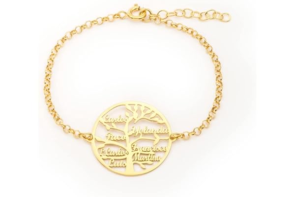 doble aro - Pulsera Personalizable del Árbol de la Vida | Lleva los Nombres de la Familia Contigo | de Estilo Sofisticado | en Plata de Ley | Joyería Especial para Mamá o la Abuela