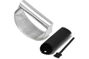 Joejis Presse ail à bascule en acier inox - Ecrase ail gingembre à main - Avec éplucheur d'ail et brosse de nettoyage - Garlic Crusher Press Rocker