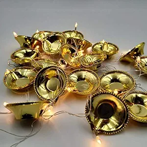 SHREEJI | Golden Diya Led Light 5M Electric 20 Deepak LED Fairy String Series Lights Home Diwali Decoration Lightning - (Golden) Rope Light/Strip Light/Rise Light/Lighting for Deepawali