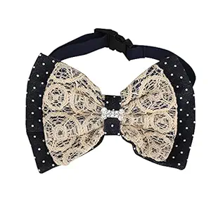 Lulala Dog Bandana with Adjustable Buckle,Bow Tie Collar,Dog Formal Wedding Birthday Party Dress-up Cosplay Costume Accessories Bow with Detachable Brooch(S,Navy Blue-Cream)