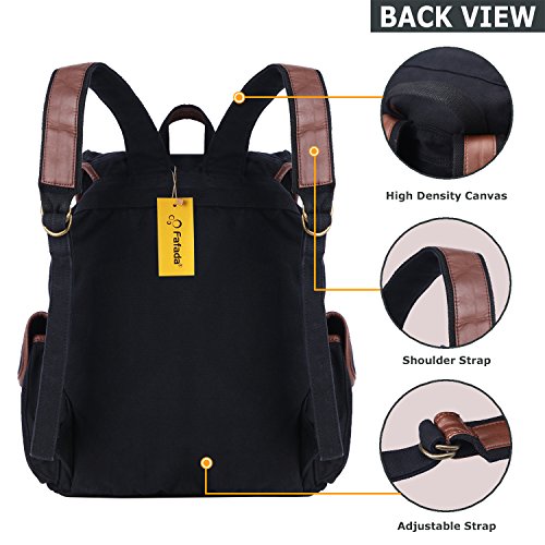 Fafada Rucksack Canvas Vintage Damen Mädchen Leder Retro Laptop backpack Schulrucksack Daypack für Campus Studenten und Outdoor Reisen (Schwarz/Blau/Armeegrün/Kaffee) - 7