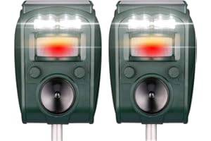 FUNFUNFLY 2024 2X Repelente Gatos - Ahuyentador para Gatos Ultrasónico Solar IP44 Impermeable para Palomas, Pájaros, Perros, Ratones, Zorros, 5 Modos