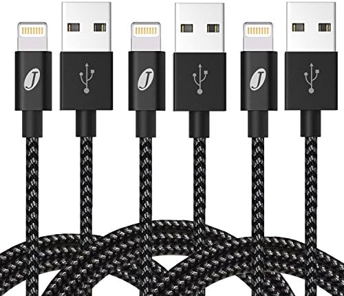 J Jecent B0081UK-CB-I5-2M-NB Lightning Cable Nylon Braided iPhone 6 Charger Cable Charging for iPhone,iPad Air, 6.6ft Long (Pack of 3 cables)-Sliver Black