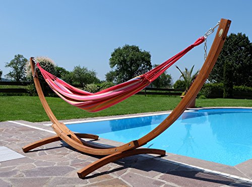 350cm Hängemattengestell MONA Gestell aus Holz Lärche mit bunter Tuch Hängematte von AS-S - 5