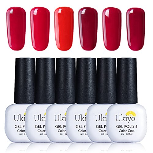 Ukiyo Esmalte Semipermanente Esmalte de Uñas de Gel Color Rojo Vino 6pcs Kit de Manicura UV LED Soak Off 8ml