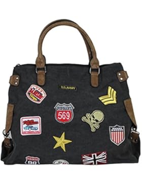 Limited Colors Damen Hand Tasche AVA Shopper Beuteltasche Henkel Stoff Canvas Sticker Patches Buttons