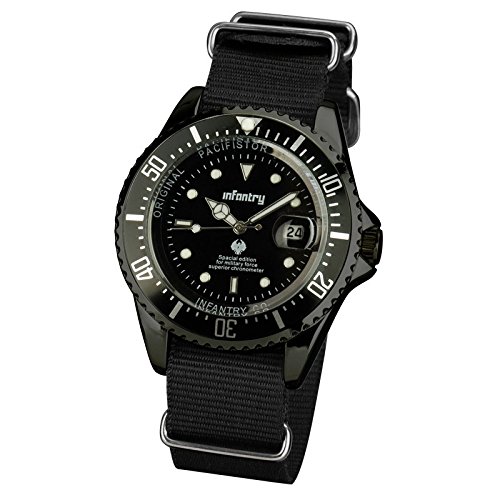 INFANTRY Herren Analoges Quarzwerk Armbanduhr Outdoor Sport Datum Leuchtend Schwarz Nylon Armband INFANTRY Herren Analoges Quarzwerk Armbanduhr Outdoor Sport Datum Leuchtend Schwarz Nylon Armband