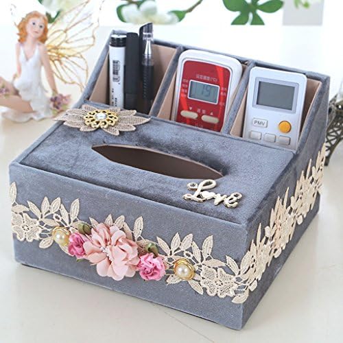 Max Home@ European-style Multi-functional Flannel Tissue Box Storage Box Paper Towels Pumping Desktop Storage Remote Control Box ( Color : Gray )