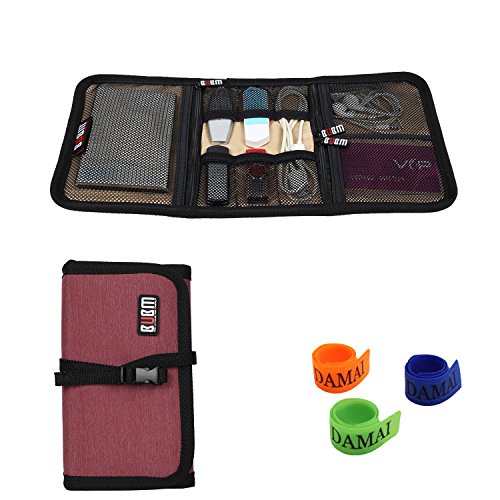Damai Wrap Universaltasche Tragbare Tasche Elektronike Zubehöre für Reiseorganisator/Festplatte/Kabel (Klein, Weinrot)