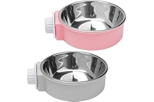 NUOSHEN 2 Pcs Crate Water Bowl, 2-in-1 Dog Cage Hanging Bowls Removable Cage Water Bowls for Small Animals