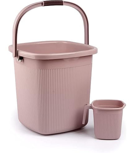 Nayasa Strong Plastic Bathroom Set – 18 Liter Bucket & 1.5 Liter Mug In Dark Brown | Ribbed Design For Kitchen & Bathroom Use