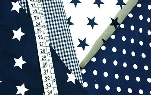 4×0,5m dunkelblau Muster-Mix BW-Stoff 100% Baumwolle Stoffbreite 1,4m (insgesamt 2m x 1,4m) - 2