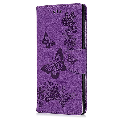 Sony Xperia XA1 Flip Hülle Sony Xperia XA1 Wallet Case YOKIRIN Premium PU Leder Flipcase Brieftasche Book Cover Ledercase Handyhülle Folio Schutzhülle Handytasche Handyschale [Standfunktion Kredit Kartenfächer Magnetverschluss] Groß Schmetterling Lila - 7