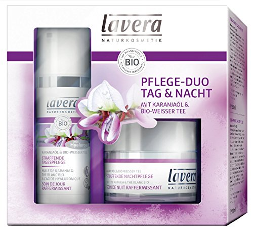 lavera Pflegeset ∙ Straffende Tagescreme & Nachtcreme Karanja Hyaluron im Kosmetik Set ∙ vegan ✔ Bio Wirkstoffe ✔ Naturkosmetik ✔ Gesichtspflege Geschenkset 1er Pack (1x2 Stück)