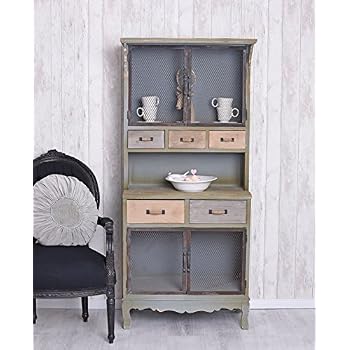 Buffetschrank Villa Vintage – Shabby Chic Vitrine, 85 Cm Breit, 186 Cm Hoch, In Altweiß Mit Glastüren & Schubladen