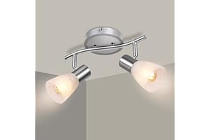 Unikcst Lámpara de techo con 2 focos LED E14, Plafoniera LED Focos Orientables, Focos de Techo Modernos para Cocina, Habitación, Salón, Incluye 2 Bombillas LED E14 (4W 400LM Blanco Cálido)