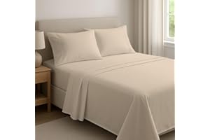 Dreema Novexa 4Pcs 100% Egyptian Cotton King Bed Sheet Set – 1 Fitted Sheet, 1 Flat Sheet & 2 Pillowcases – 400 Thread Count, 40cm Deep, Wrinkle Resistant, Hotel Quality Beige Bedsheets