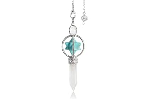 SOULNIOI Healing Crystal Turquoise Crystal Merkaba Gemstone Hexagram with White Crystal Hexagonal Pointed Pendant Pendulum for Reiki Dowsing Balance Meditation