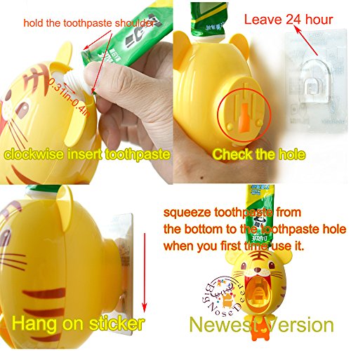 Baby-Zahnbürste-Spender, scherzt Hände frei Zahnpasta-Spender BigNoseDeer Kinder automatisches Karikatur-nettes Tier-Zahnpasta-Squeezer-gutes Geschenk（Tiger） - 5