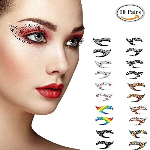 10 Paare Augen Make-up Tattoo, Lidschatten Aufkleber, Lidschatten Aufkleber, CIDBEST® Temporäre Auge Tattoos, Modisch Spaß Temporäre Make-up Augen-Tätowierung, Transfer Lidschatten und Eyeliner Aufkleber - 2