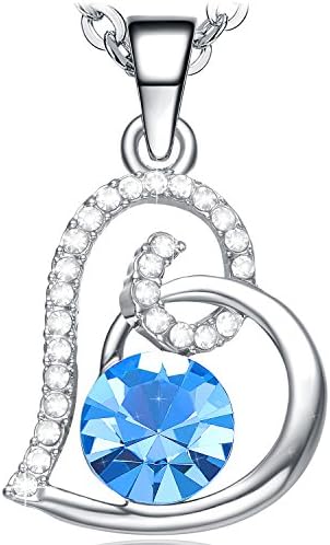 Blue Crystal Necklace for Women Heart Pendant Fashion Jewellery Presents Birthday Anniversary Valentines Mothers Day Gifts for Her Girls White Gold Plated