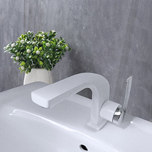 Homelody Weiss Lack Chrom Wasserhahn Einhebelmischer Badarmatur Waschtischarmatur Waschbeckenarmatur Armatur Bad Mischbatterie für Badzimmer - 3