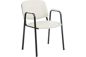 CLP Chaise De Visiteur Ken Pro Similicuir I Accoudoirs Rembourrés I Siège De Salle D'Attente I Piètement en Metal, Couleur:crème
