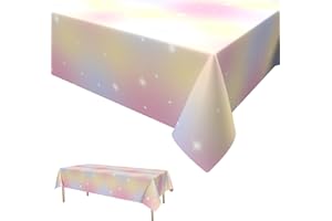 GRESATEK Pastel Rainbow Table Cloth,Pink Party Table Covers Kids Birthday Party Table Cloth Rainbow Theme Girls Party Decorations Baby Shower Party Decoration 137 x 274cm