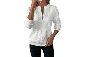 Sukiglam Sudadera Sin Capucha para Mujer Jersey con Cremallera Delantera Camiseta de Punto Trenzadocon Elegante T Shirt Manga Larga Cuello en V/Redondo Casual Otoño Invierno Básica Tops para Salidas