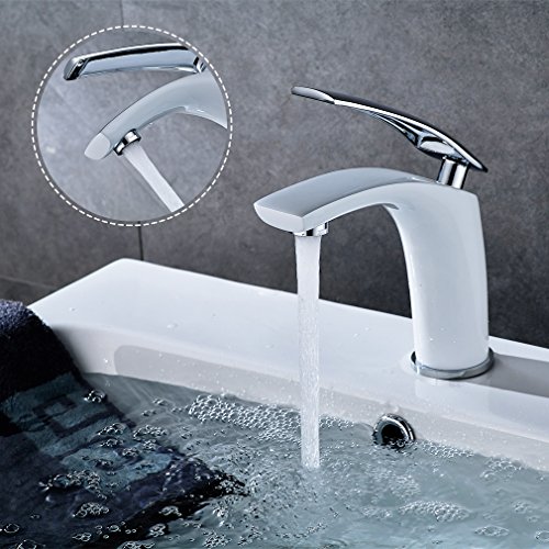 AuraLum® Design Weiß Bad & WC Waschtischarmatur Wasserhahn Waschbecken Waschtisch Mischbatterie Badezimmerarmaturen f.badzimmer mit Langem Schwenkarm - 3
