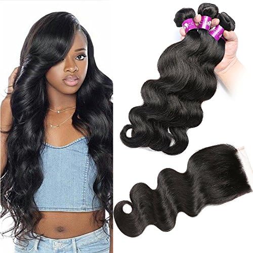 CGG Malaysian Hair 4 Bundles Human Virgin Hair Malaysian Body Wave Bundles Hair Weave Human Hair Extension Malaysian Virgin Hair Body Wave Natural Color (14" 16" 18"+12" Free Part)