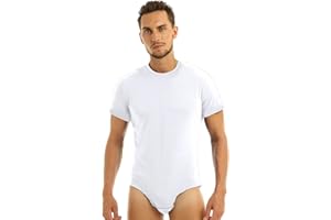 ranrann Body Camiseta Manga Corta para Hombre Bodysuit Deportiva Leotardo Ajustado de Algodón Maillot Mono Elásico Slim Fit Gimnasia Danza Bañador