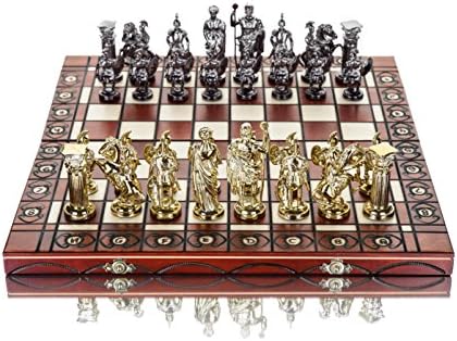 SPARTAN GOLD - Large 40cm / 15.7in Artistic Chrome Plastic Chess Set