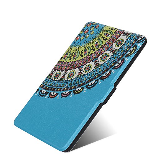 Jiajun Lederhülle für Amazon alle neue Kindle Paperwhite 2015 300 PPI 3.Generation / 2014 / 2013 / 2013 Leder Schutzhülle Hülle Tasche Leather Case Cover Mit Sleep / Wake Smart Cover Funktion Blau Totem - 2