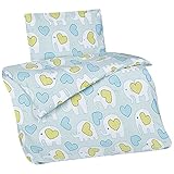 Aminata Kids Kinderbettwäsche Bettwäsche Kinder 100×135 cm Baumwolle Tiermotiv Kleinkind Tiere Zoo Babybettwäsche Elefanten mit Herz Babybett Wildetiere Zootiere hellblau Jungen Mädchen mit Reißverschluss - 2
