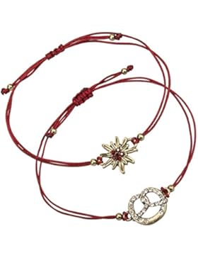 Alpenflüstern Damen Trachten-Armband Set Strass-Edelweiß und Breze rot DAB05200020