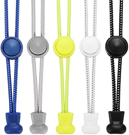 Accevo Elastic Shoe Laces, 5 Pairs Elastic Easy Tie Shoe Laces - Perfect for Kids, Adults, Older Generation, Disabled, marathon and triathlon runners (Black, White, Gray, Blue, Yellow)