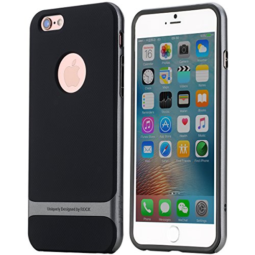 Funda ROCK Royce iPhone 6 6s Plus Case  Netted Texturizado  Doble Capa  Dos Colores  Apple Logo  PC TPU  Agujero Honda Tel  fono Caja Caso para Apple iPhone 6 6s Plus 5 5 inch  - Gris de hierro