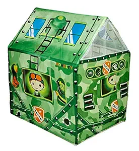 TOYMANIA Amazing Big Size Army Military Play Tent House for Kids. | with 4 REVOLVING Wheels and Disco LED Lights. | PEREFCT for Indoor & Outdoor. | Very Lightweight. (Green Color)