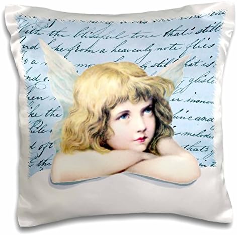 3dRose LLC. Blond Hair Eye Cherub-Winged Angel Girl on Cloud Vintage Art-Light Blue Cupid Shabby Chic-Pillow Case, (pc_112916_1), Satin, White, 16 x 16 inch
