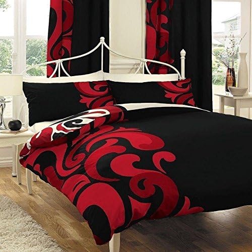 Printed Bedding Set Duvet Cover with Pillowcase Quilt Cover Set Grandeur Black Red Super King Only