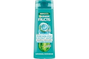 Garnier Fructis Shampoo Purificante, Per Capelli Cute Grassa e Punte Secche, Azione Seboregolatrice, Con Estratto di Acqua di Cocco e Acido Salicilico, Pure Non-Stop Cocconato Water, 250 ml