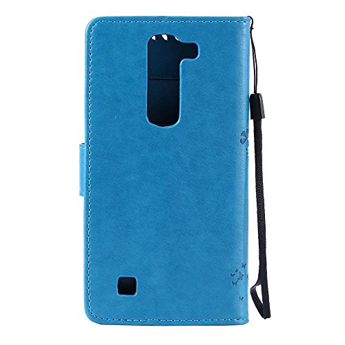 C-Super Mall-UK LG G4C / LG G4 MINI / H525N hülle[Zur Erinnerung: nicht geeignet für LG G4]: Geprägte Baum Katzen-Schmetterlings-Muster PU-Leder-Mappen-Standplatz -Schlag-hülle für LG G4C / LG G4 MINI / H525N(blau) - 2