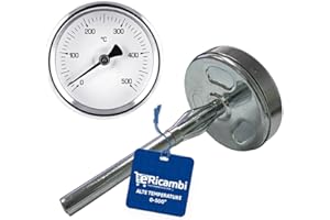 eRicambi, Termometro per Forni a Legna Barbecue, con Bulbo Lineare per Alte Temperature, Lunghezza Bulbo: 100(mm) Ø Quadrante Termostato 63 (mm) Acciaio Zincato, Precisione: > = 2%