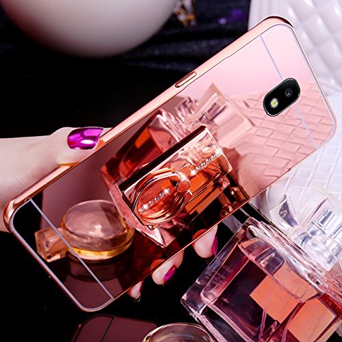 Samsung Galaxy J330 Case Shell, Samsung Galaxy J330 Cover, JAWSEU Samsung Galaxy J330 Case Back Cover Sparkle Bling Crytal Diamond Mirror Protective Skin Bumper Soft Flexible Gel Silicone TPU Case Cover for Samsung Galaxy J330 with Ring Holder - Rose Gold square