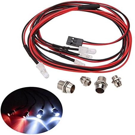 AntEuro RC LED Lights Set, 2 White LED Headlight and 2 Red LED Taillight for 1/10 Scale Rc Crawler Car Truck Tank HSP Tamiya D3