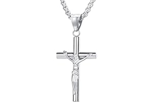 FaithHeart Collier Croix Chrétienne Acier Inoxydable/Or/Noir Pendentif INRI avec Chaîne Réglable 55+5 cm Bijoux Religieux Bapteme Protection Personnalisable pour Homme Femme (Boîte Cadeau)